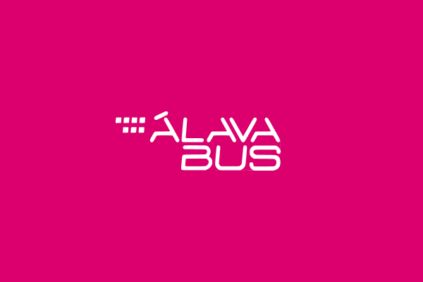 Logotipo de Alavabus sobre fondo magenta